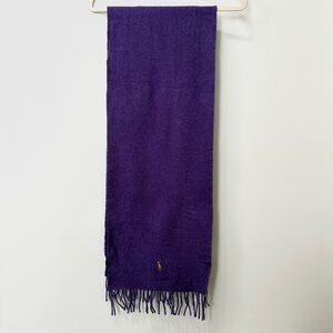 Vintage Polo Ralph Lauren Purple 100% Lambs Wool Fringe Scarf 11.5x59 *flaw